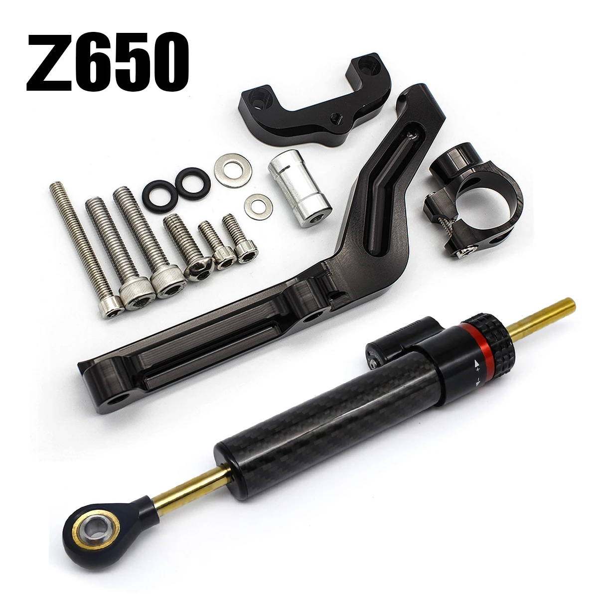

For Kawasaki Z650 Z 650 2017 2018 2019 2020 2021 2022 2023 CNC Carbon Steering Damper Stabilizer Bracket Support Mounting Kit