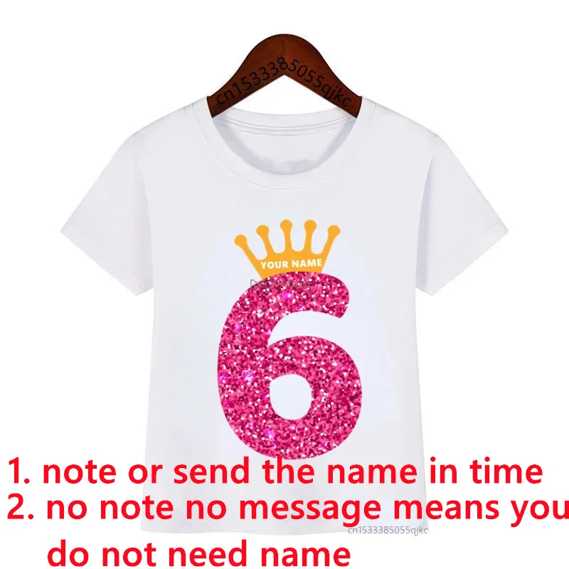 Crown Birthday Number Printed T-Shirt Kids Birthday Girl T-Shirt Custom Number Name Funny Cute Gift T-Shirt