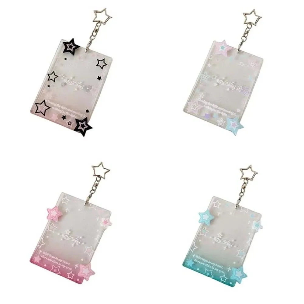 Transparent Card Holder Polarized Photo Compatible Keychain Attached ID Card Holders Star Design Pendant Card Case