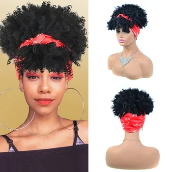 Perruques Afro Bouclées pour Femme, Perruque Courte, Bandeau de Sauna, Cheveux Synthétiques Naturels, Crépus, Écharpe Bouclée, Degré de Chaleur, Cosplay, 03 Utilisation