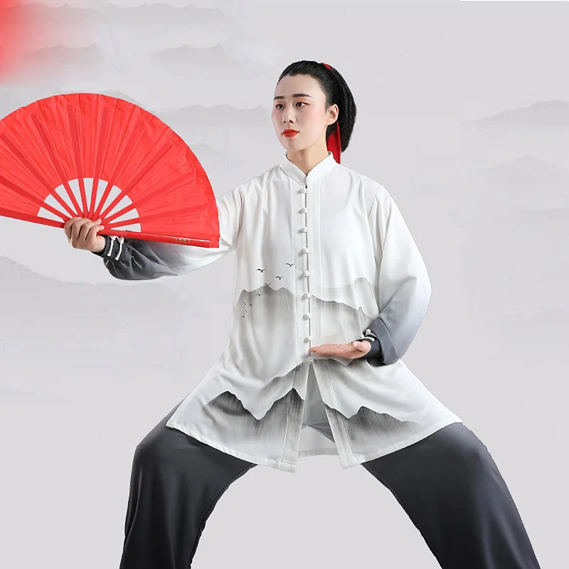 High End Hand Painted Tai Chi Suit Women Men Elastic Cotton Chinese Style Martial Arts Competition Performance Practice Uniform