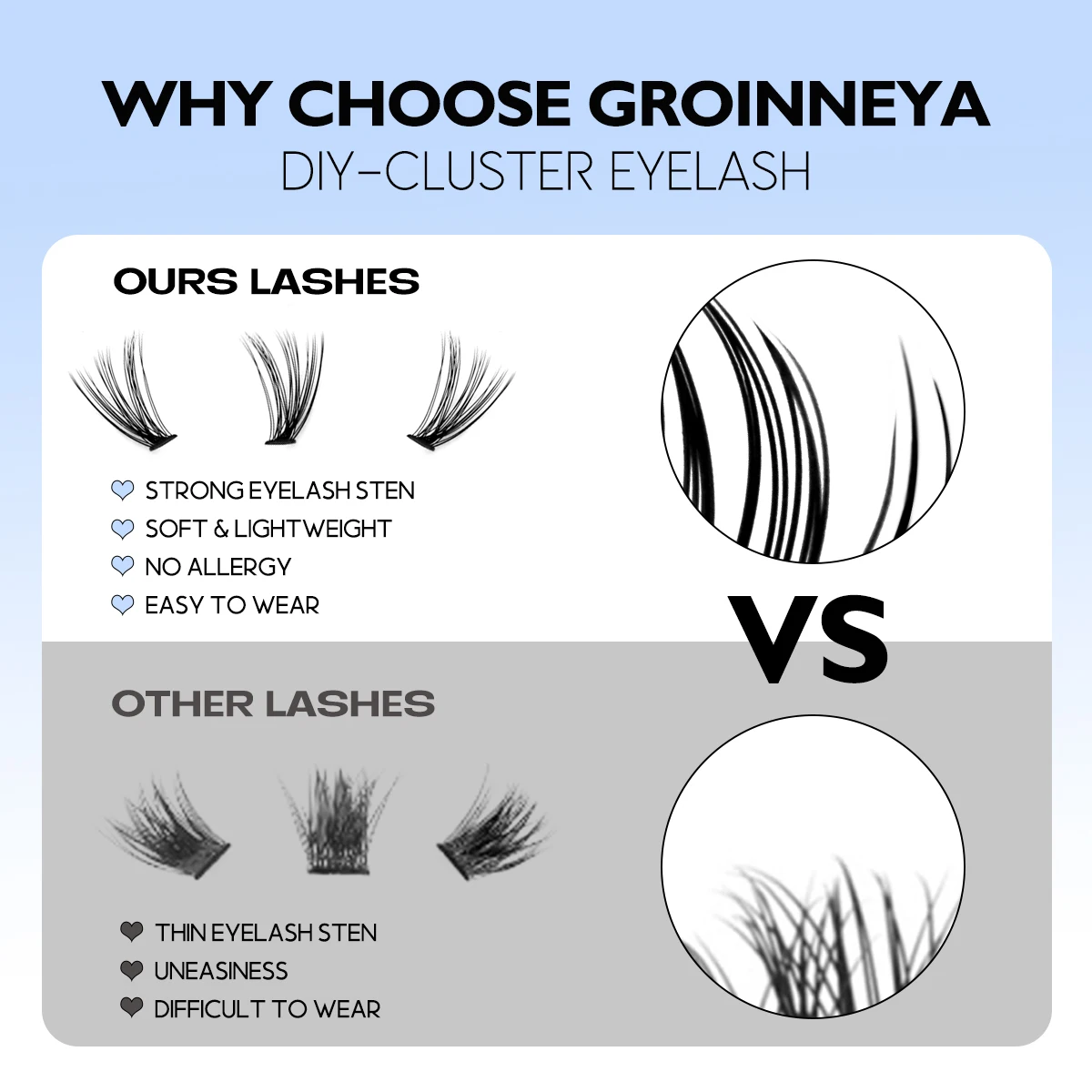 GROINNEYA DIY 속눈썹 연장 키트 천연 볼륨에는 속눈썹 핀셋이 포함되어 있습니다. 홈 메이크업에서 살롱 품질의 결과를 위한 접착제 접착제