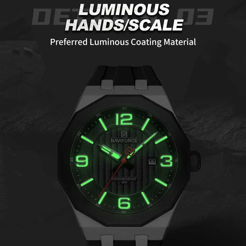 NAVIFORCE NF5051 ساعة يد رجالية عصرية كاجوال بحزام سيليكون ناعم مقاوم للماء ساعات كوارتز بتقويم