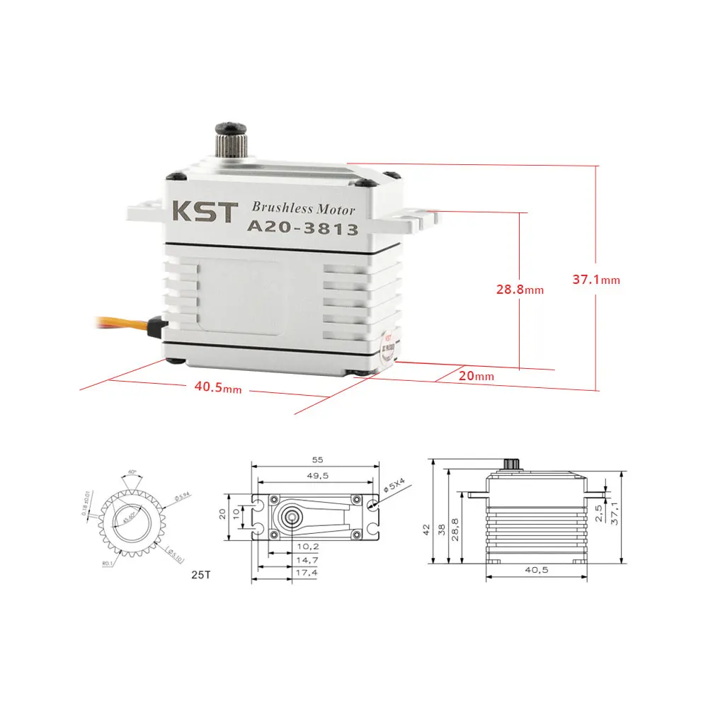 KST A20-3813 V8.0 0.12sec Brushless HV Phosphor Bronze Hardened Steel Gear Servo