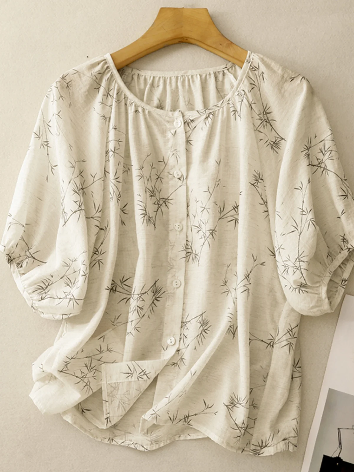 جديد الصينية Sle الاتجاه الوطني الحبر الخيزران طباعة القطن الكتان irt المرأة الصيف أناقة الفن فضفاض التخسيس الكتان ort Sle... #1