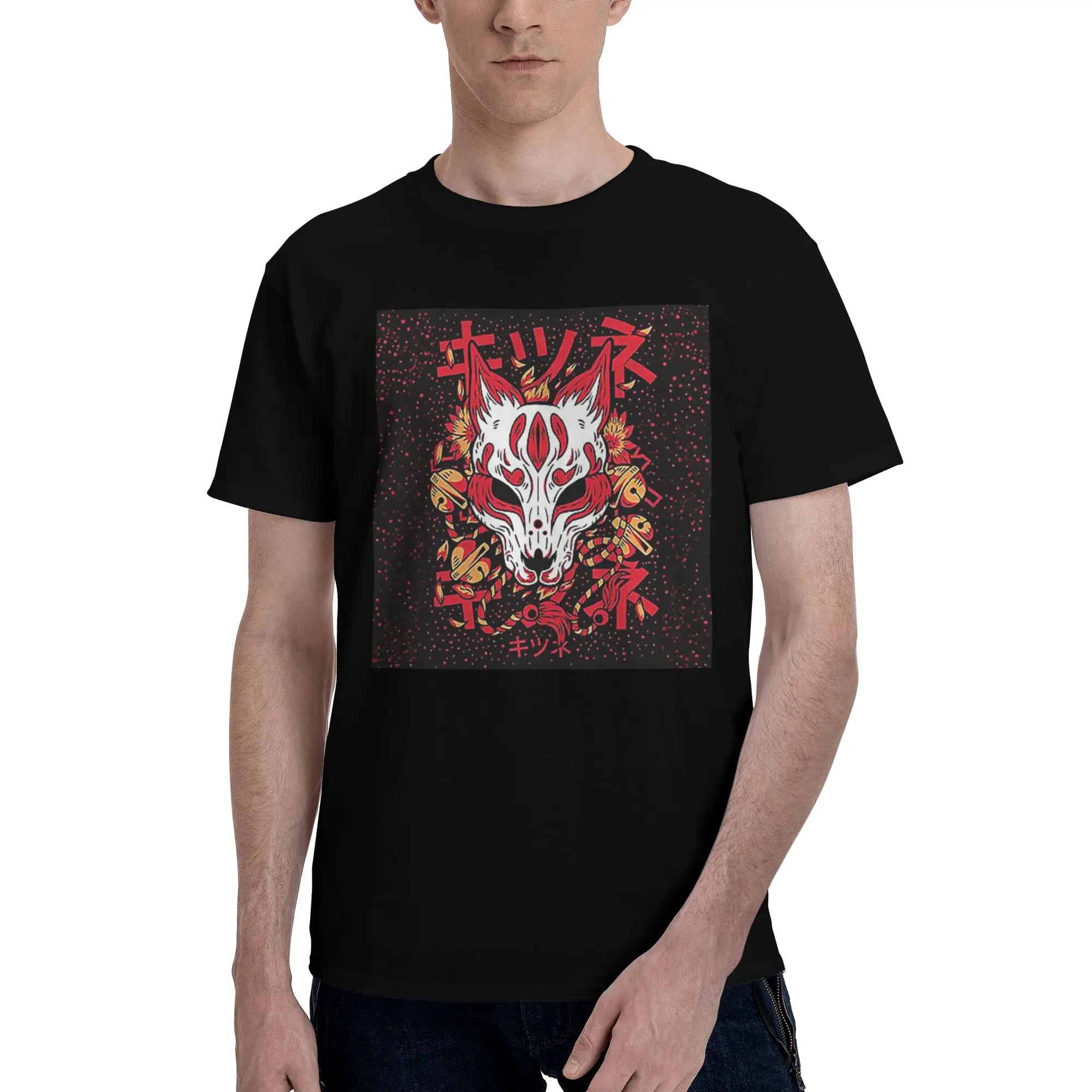 

Kitsune Yokai Fox 100% Cotton T-Shirt Men'sFunny T Shirts Men O-Neck Short Sleeve S-6XL