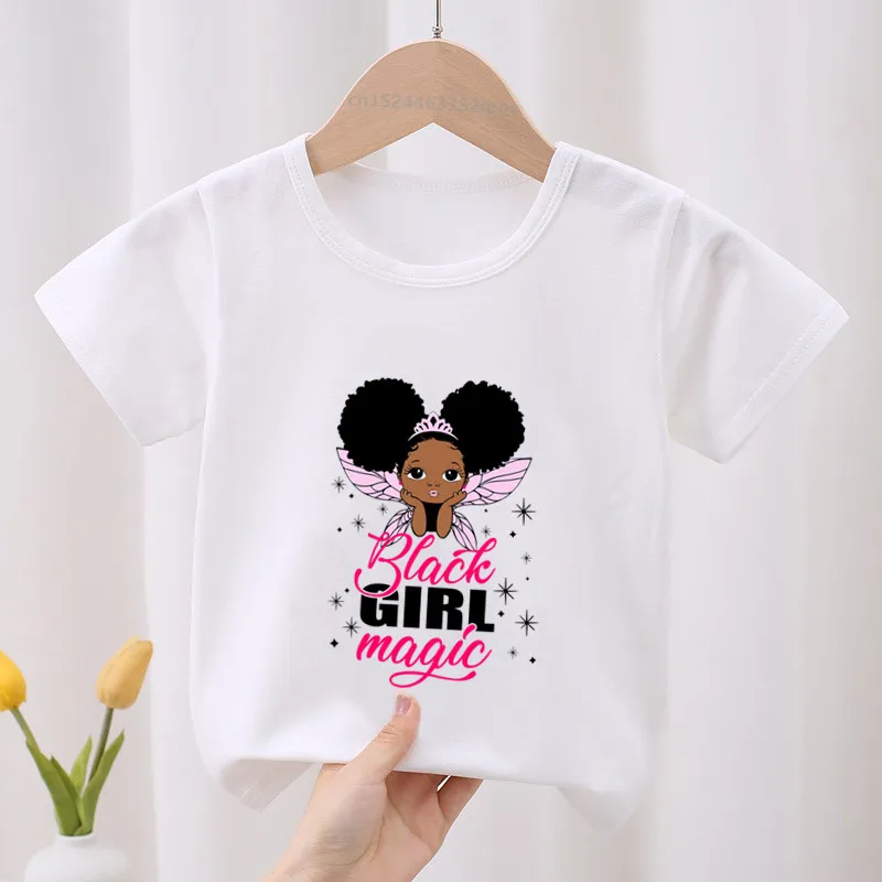 

Black Girl Magic Little Melanin Princess Print Cartoon Kids T-shirt Children's Clothes Summer Baby Girls Clothing Boys T shirts