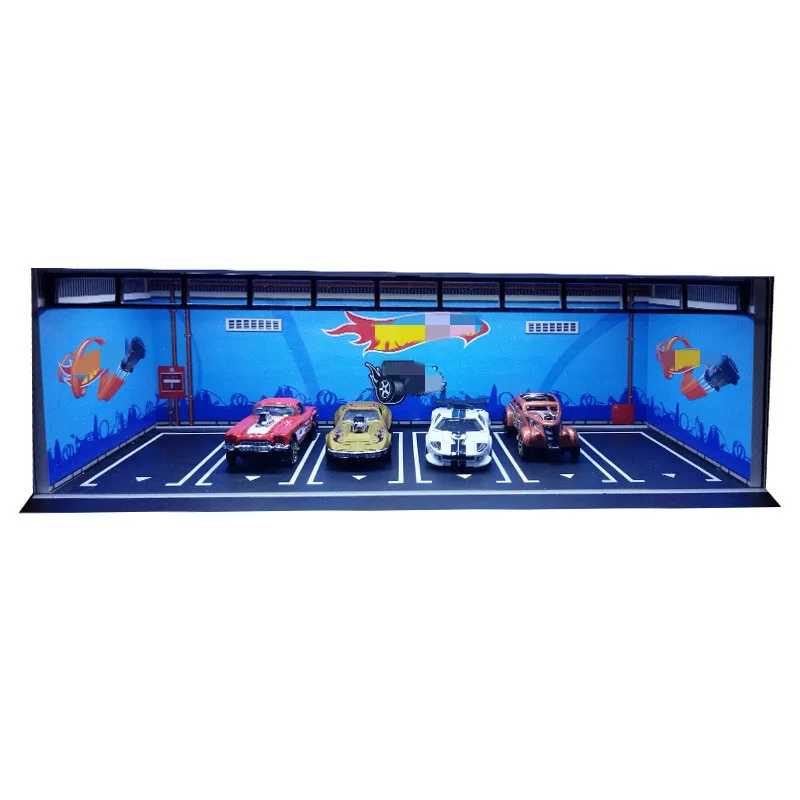 MOREART 1:64 CAR Garage Scene Model with Light Assembled Parking Lot Diorama Parking Place for Miniatures Cars Display