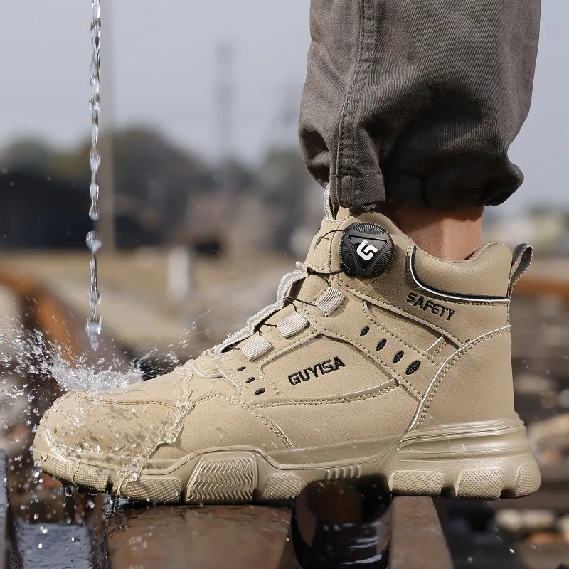 Rotating Button Men Boots Anti-smash Anti Puncture Safety Shoes Men Work Boot Steel Toe Security Indestructible Shoe