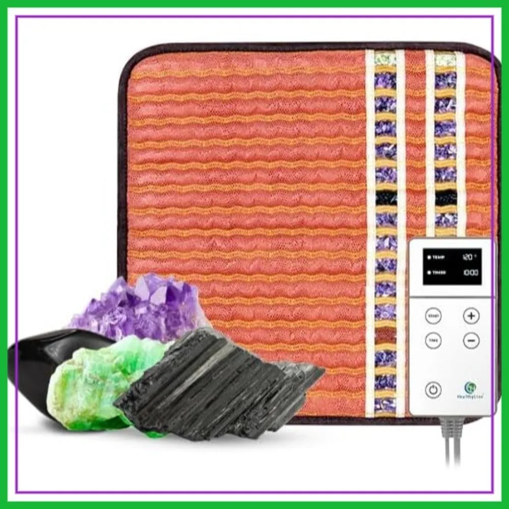 

Far Infrared Electric Heating Pad for Pain Relief, Heat Therapy with Tourmaline & Gemstones, Negative Ions, Auto Shut Off 18"x18"