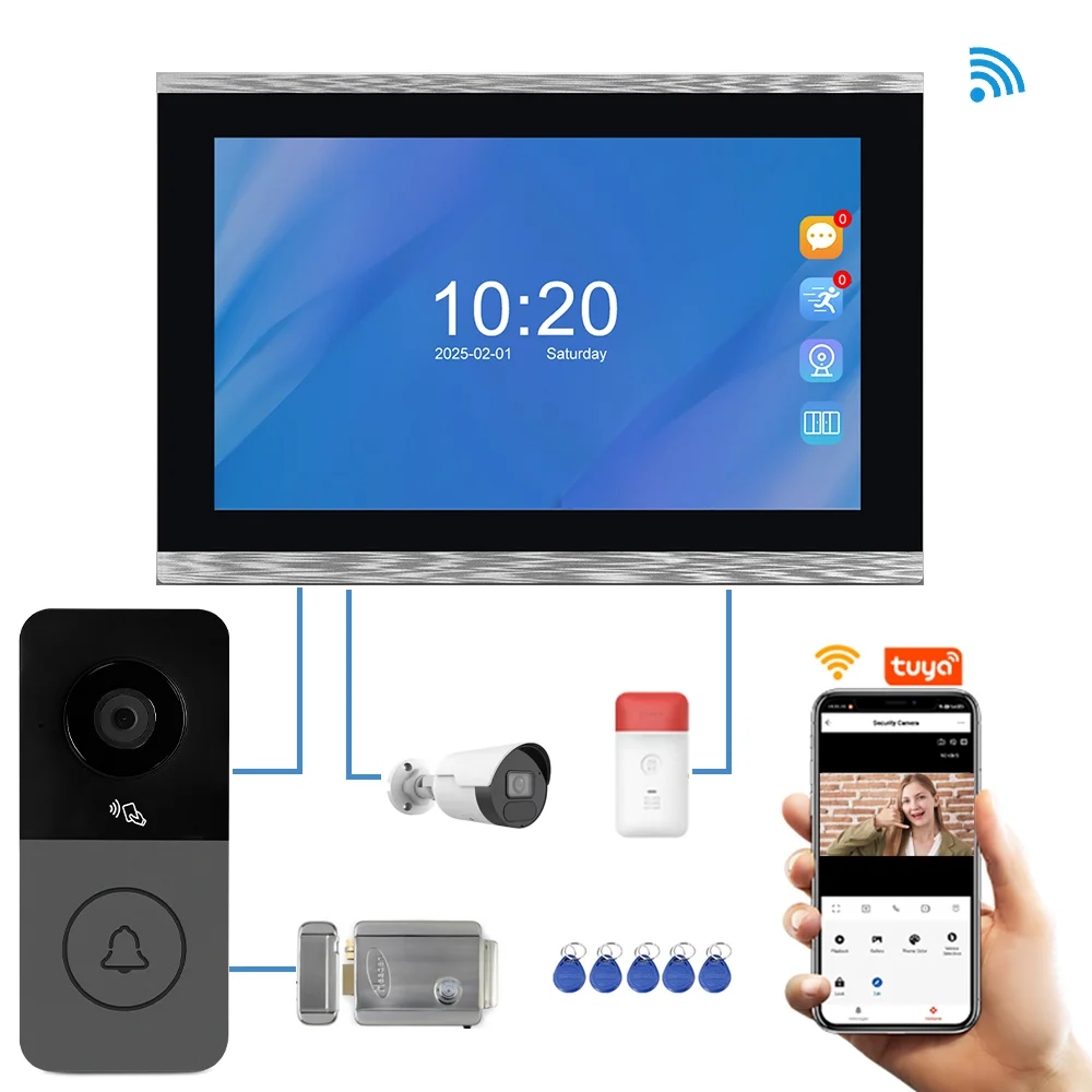 2025 Latest WiFi Doorbell Camera with 10 Inch Screen Video Door Phone Unlock 4-Wire AHD Tuya Smart Doorbell Video Intercom
