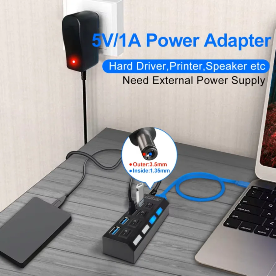 USB-концентратор 4-в-1 USB 3.0 2.0 Концентратор с несколькими USB-разветвителями и независимым переключателем 4-портовый USB-концентратор для ПК Аксессуары для ноутбуков