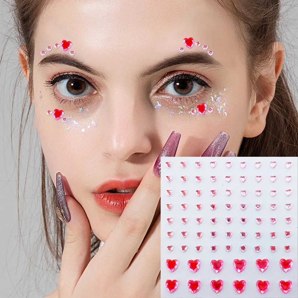 Color Rhinestones Acrylic Self-adhesive Disposable Star Heart Diamond Tattoo Stickers Face Eyes Decoration Tear Makeup for Women