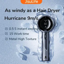 JISULIFE Mini Ventilador de Mão Portátil, 100 Velocidades de Vento, Bateria USB 5000mAh Recarregável, Display Digital LED, Viagens, Acampamento, Exterior