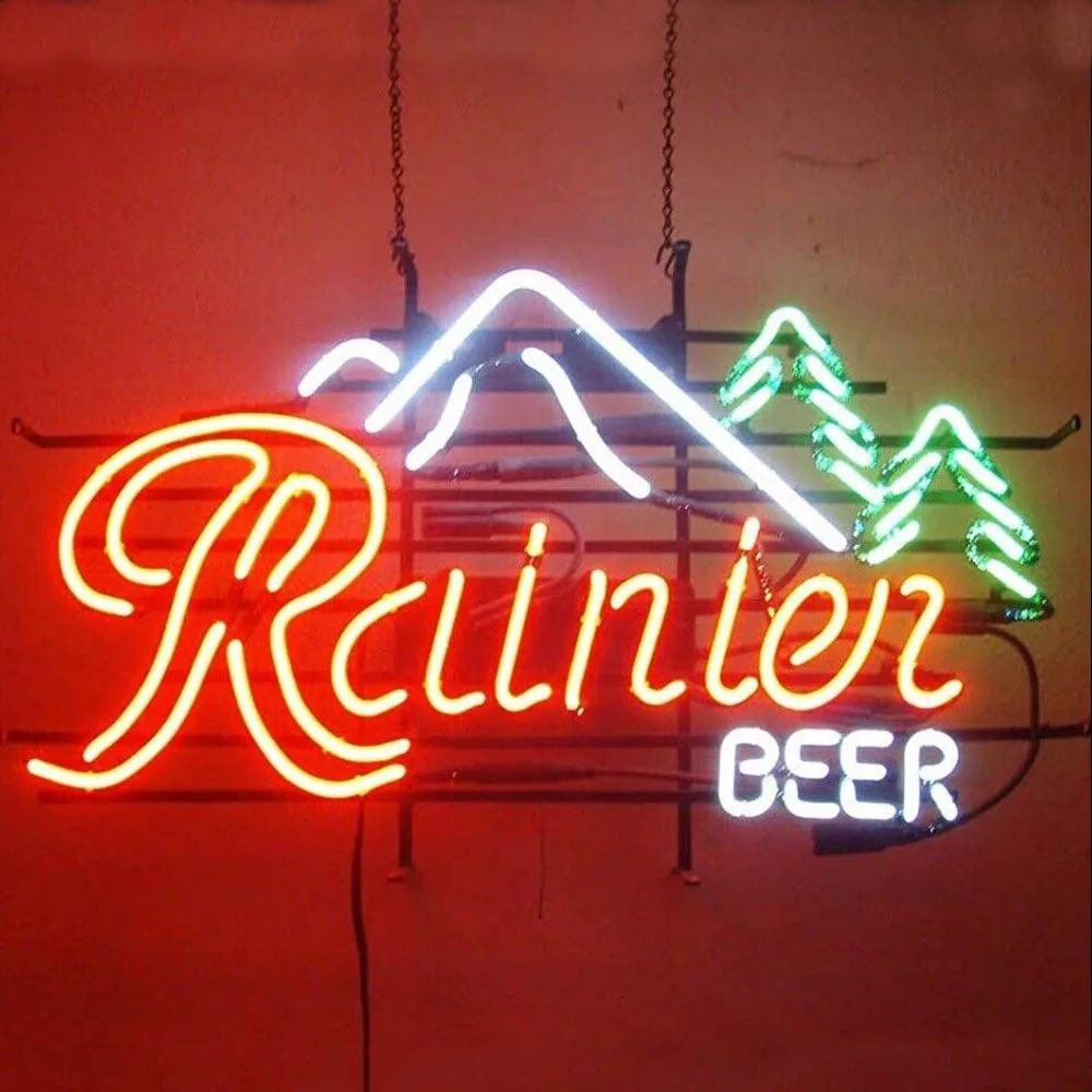 Moutain Rainier Beer Neon Bar Sign Custom Handmade Real Glass Tube Store Firm Advertise Room Decor Display Neon Lamp 17