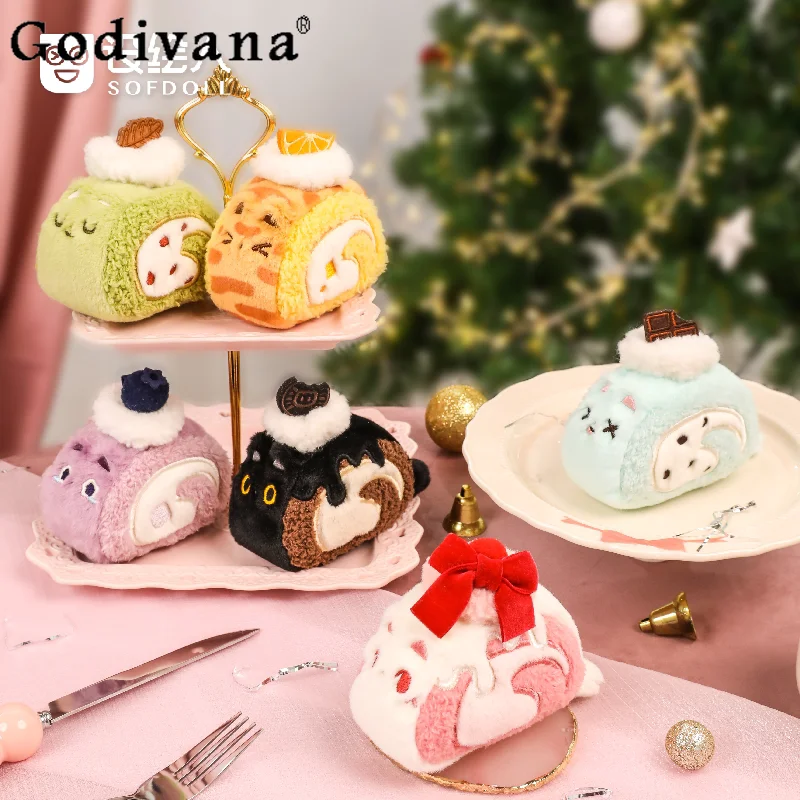 

Kawaii Cat Swiss Roll Plush Keychain Cute Dessert Animal Plushie Pendant Sweet Cake Roll Bag Charm for Backpack Decoration Gift