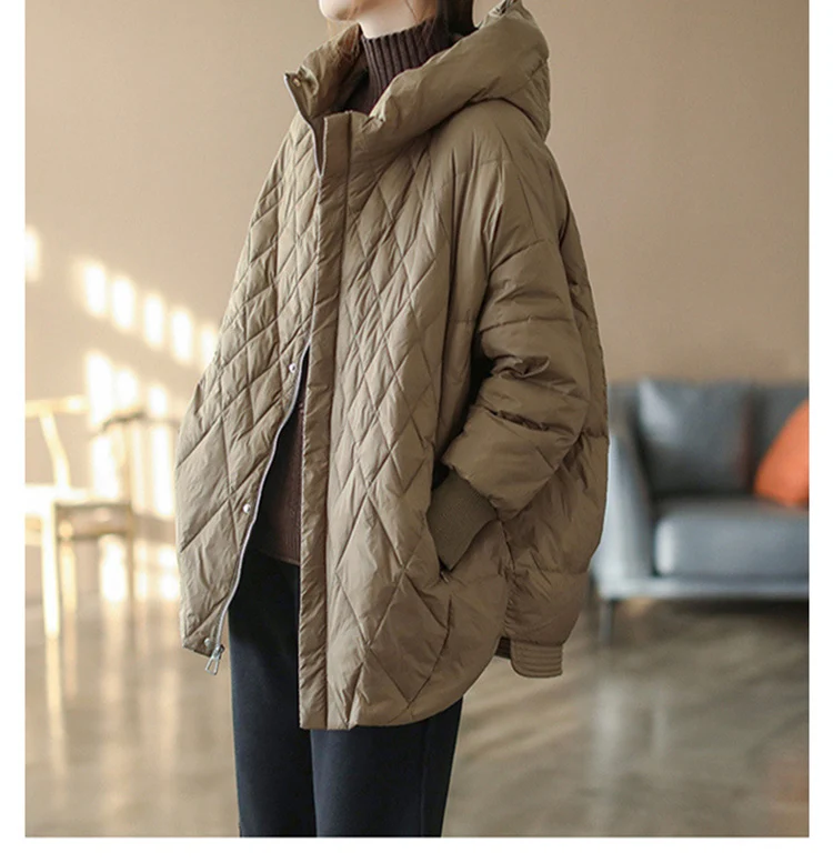 Schinteon Women Light White Duck Down Jacket Casual Loose Over Size Autumn Winter Outwear with Hood Coat 2024 New