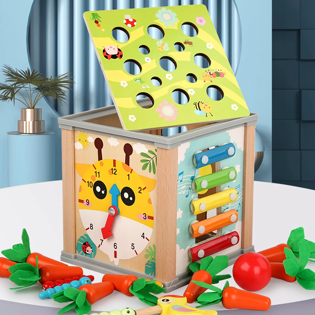 Juguetes de madera multifuncionales para niños, forma de Cofre del Tesoro, recolección de frutas, juego de captura de rábano, Educación Temprana