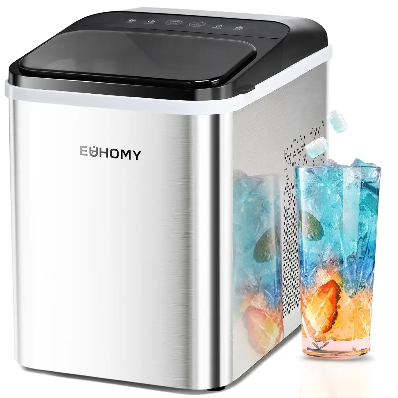 EUHOMY ナゲット製氷機 カウンタートップ、8分で準備完了、35ポンド/24時間、セルフクリーニング、ポータブル製氷機