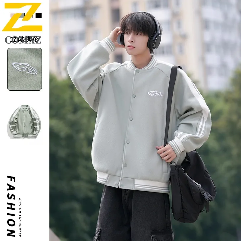 

COMXZ Stand Collar Baseball Jacket Versatile Japanese Vintage Loose Casual Coat Fashion Premium Couple Student Jacket