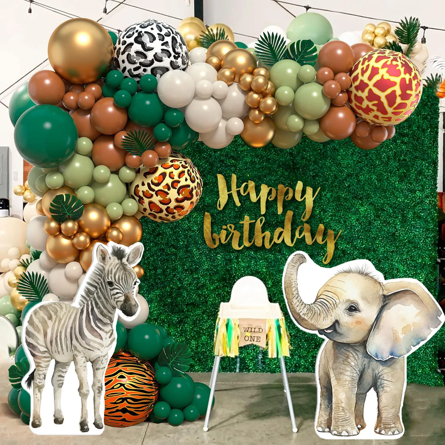 Jungle Animal Mosaic Board Baby Lion Elephant Zebra Cutouts for Safari Kids Birthday Party Wild One Baby Shower Decoration