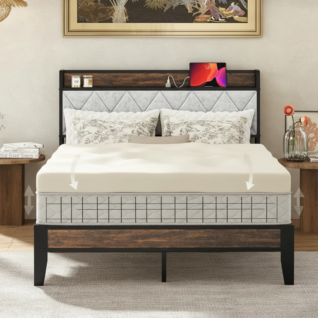 إطار سرير كامل الحجم مع لوح أمامي وتخزين، متوافق مع الجزء العلوي من إسفنج الذاكرة Twin XL مقاس 2 بوصة، مثالي للنوم والاستخدام اليومي #6