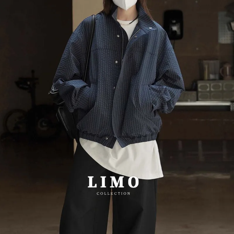 

LIMO 2025 Autumn Winter New Cool Patchwork Plaid Stand Collar Jacket Three Dimensional Slimming Coat for Women