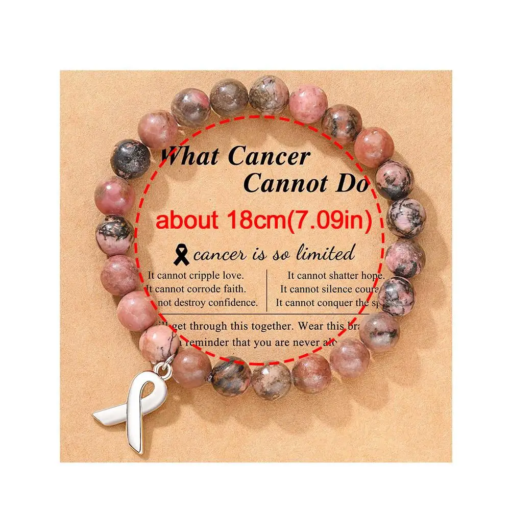 Breast Cancer Awareness Natural Stones Pink Crystal Bracelet With Message Card Valentine\'s Day Jewellery Gifts 2024