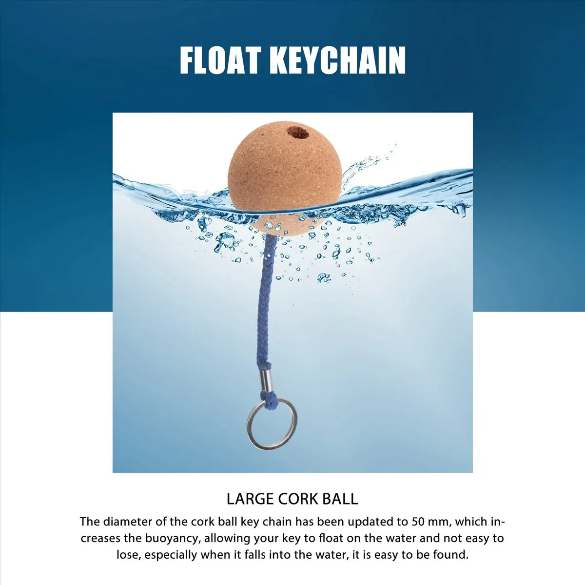 ABPF 4Pcs Floating Cork Ball Keyrings,50mm Key Float Water Sport Accessories for Surfing Swimming Diving Fishing Sailing Boat