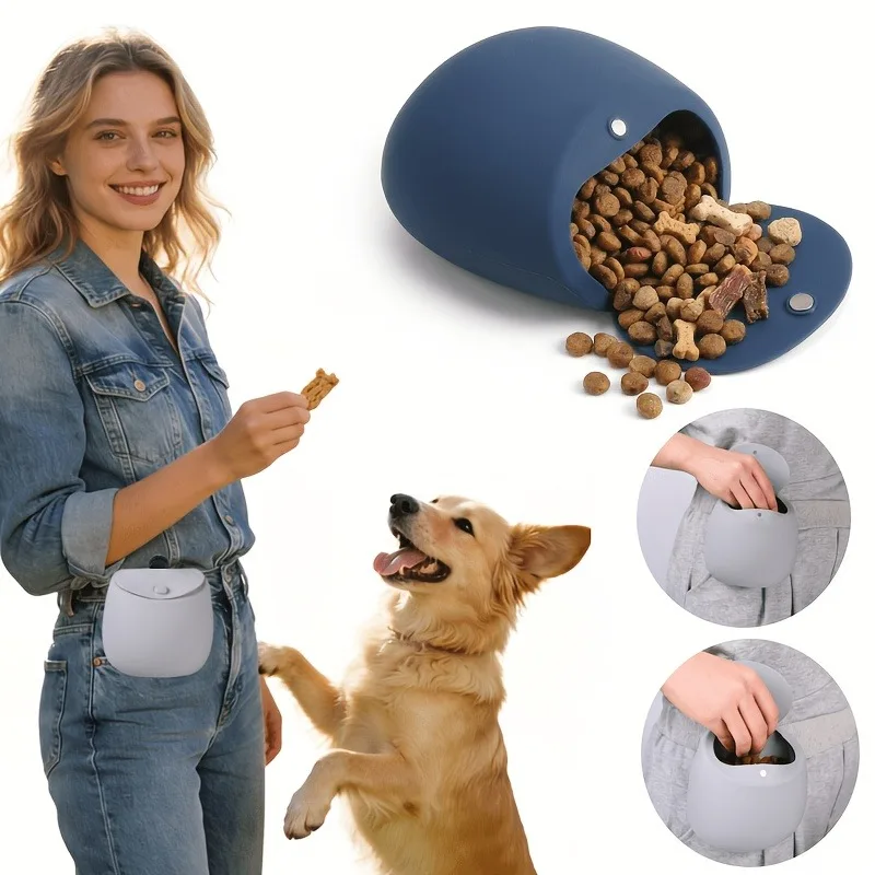 1Pc Portable Silicone Puppy Snack Storage Bag, Magnetic Closure Dog Training Treat Pouch With Durable Clip For Walking Training