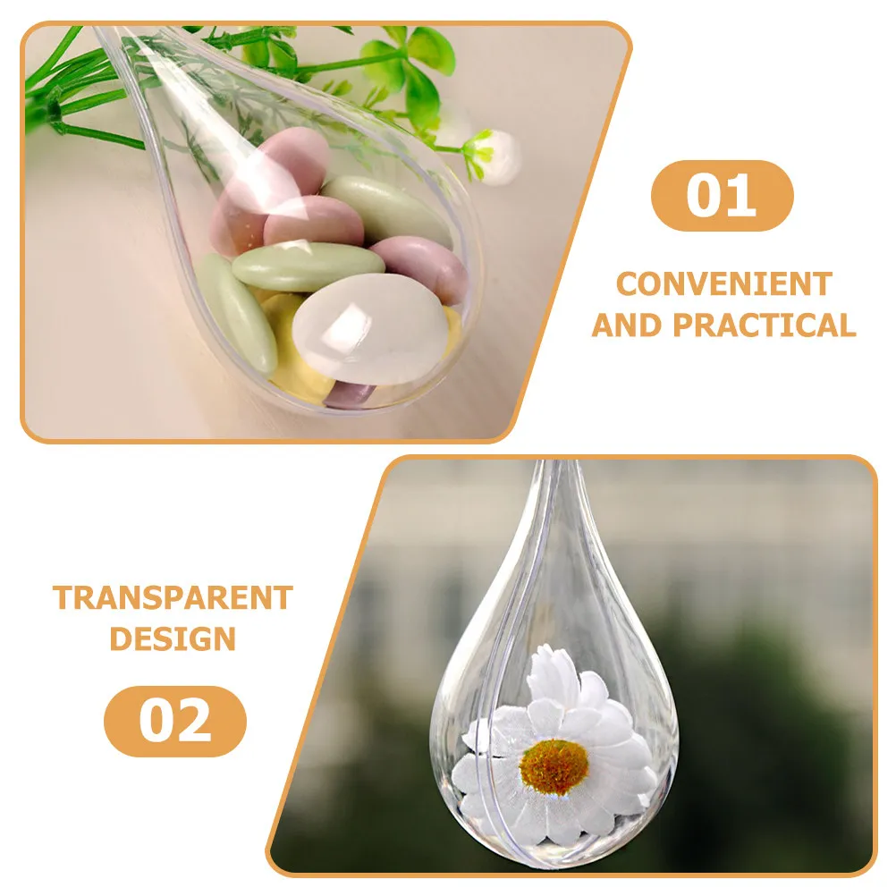 5Pcs Transparent Drop Shaped Fillable Ball Ornaments Clear Plastic Hanging Decor for Tree Window Door Fireplace Valentine DIY