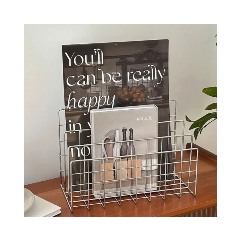 Minimalist Desktop Wrought Iron Storage Rack Vertical Bookshelf Organizing Rack Desktop Storage Supplies Magazine Storage Rack