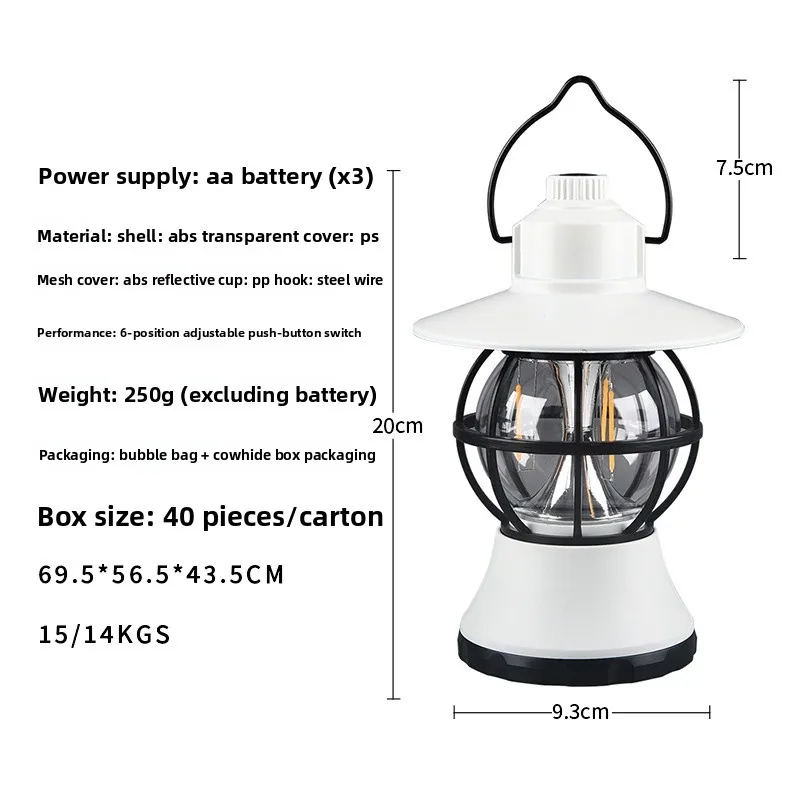 Multi-Functional Vintage LED Solar-Powered Waterproof Camping Lantern Portable Hand-Carry Rechargeable Tent Light Outdoor