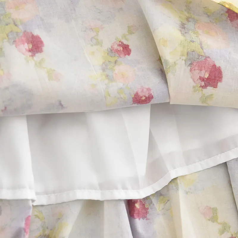 Letnia sukienka damska z długim paskiem, wzór retro olejny, kwiatowy, wyszczuplająca talię, styl Faion Dr, lato 2025.