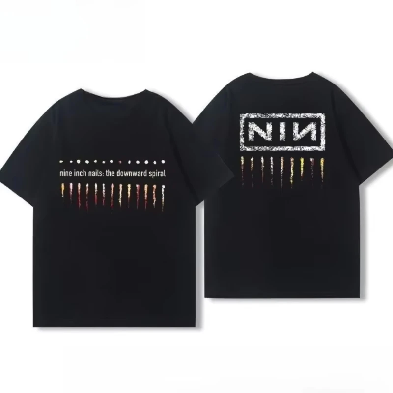 2025 Men's and Women's Summer Cotton Coat Nine Inch Nails Nine Inch Nails Surrounding Rock Band Printed Short Sleeve T-shirt