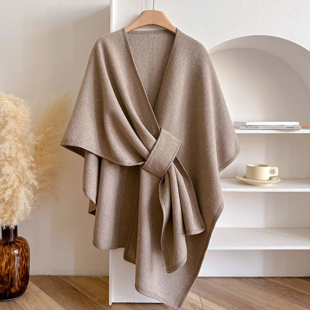 Vrouwen Poncho Winter Warme Sjaal Dubbelzijdig Designer Verdikking Deken Luxe Sjaal Vrouwelijke Mantel Kasjmier Pashmina Cape Stole