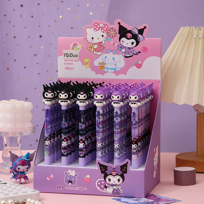 Hot Sanrio 36pcs Gel Pens Japanese Cute Donuts Hellokitty Kuromi Press Pen Girl's Daily Signature Pen 0.5 Black Exquisite Gift