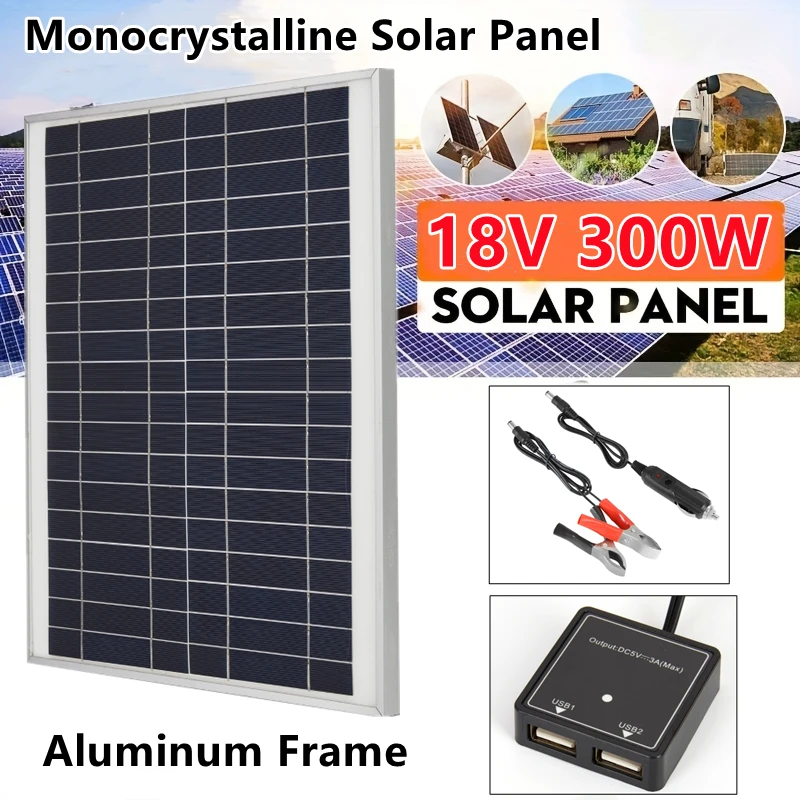 

300W Solar Panel 18V Double USBPolycrystalline Power Portable Outdoor Rechargeable Solar Cell Solar Generator for Home