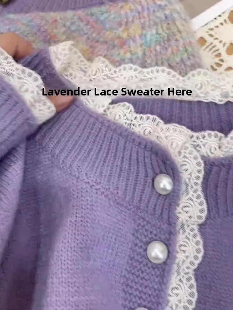 

ghtful Lace Knitted Sweater Women's Soft Comfortable Beautiful Purple Taro Autumn Winter New Sle Commute Regular Fit Lo...