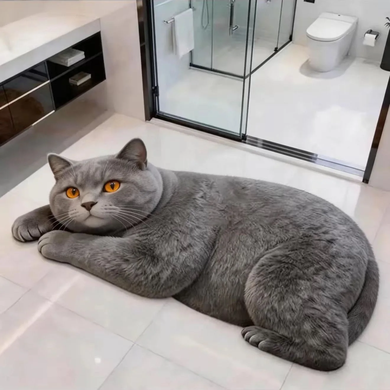 VIKAMA Chubby Black White Cat Shaped Bath Mat Non Slip Washable Absorbent Floor Rug Cute Animal Bedroom Bathroom Decor Mat