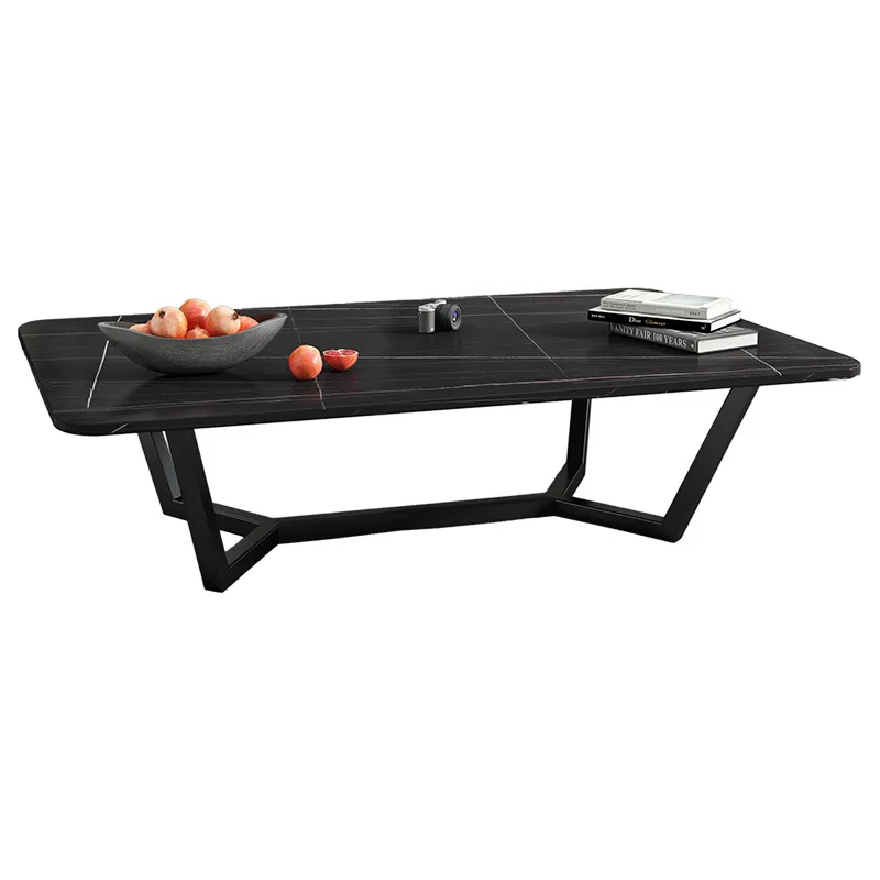 

Nordic home wrought iron tea table living room hotel B & B white coffee table simple rectangular rock slab black coffee table
