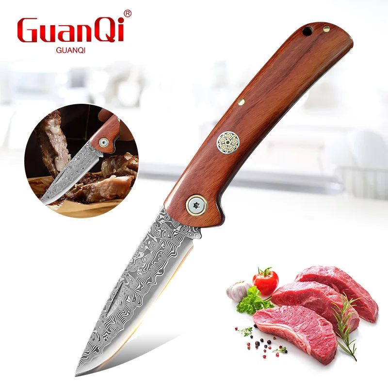 Folding Damascus Steel Knife Butcher Boning Knife Beef Meat Fruit Fish Cutting Cleaver Durable Kitchen Chef Knife for Cooking