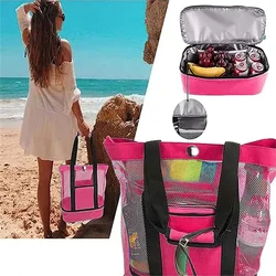 Minimalist Double Layer Beach Bag with Insulated Layer Lightweight Versatile Travel Outdoor Bag for Women Pool Beach Tote Bag