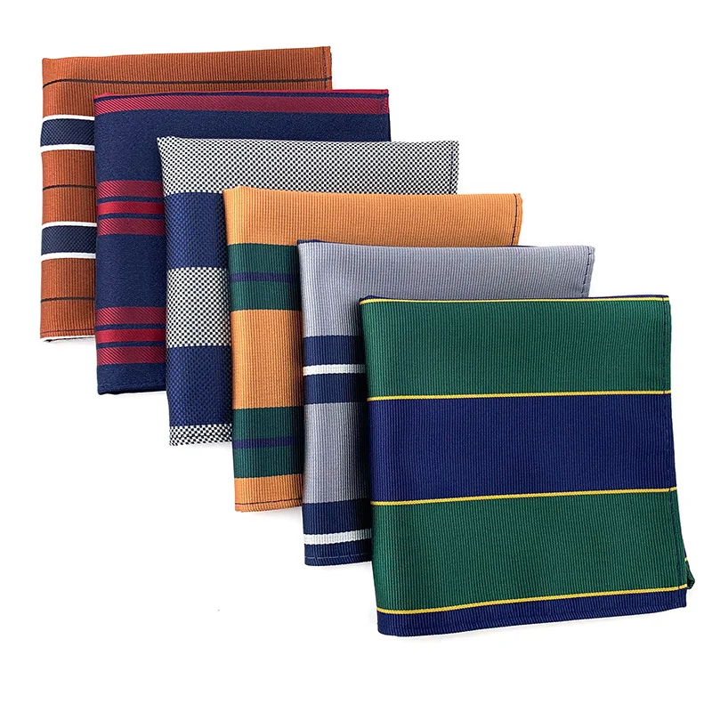 Fashion Versatile 25*25CM Pocket Square Thick Striped Polyester Handkerchief for Man Business Wedding Suit Accessories Wholesale