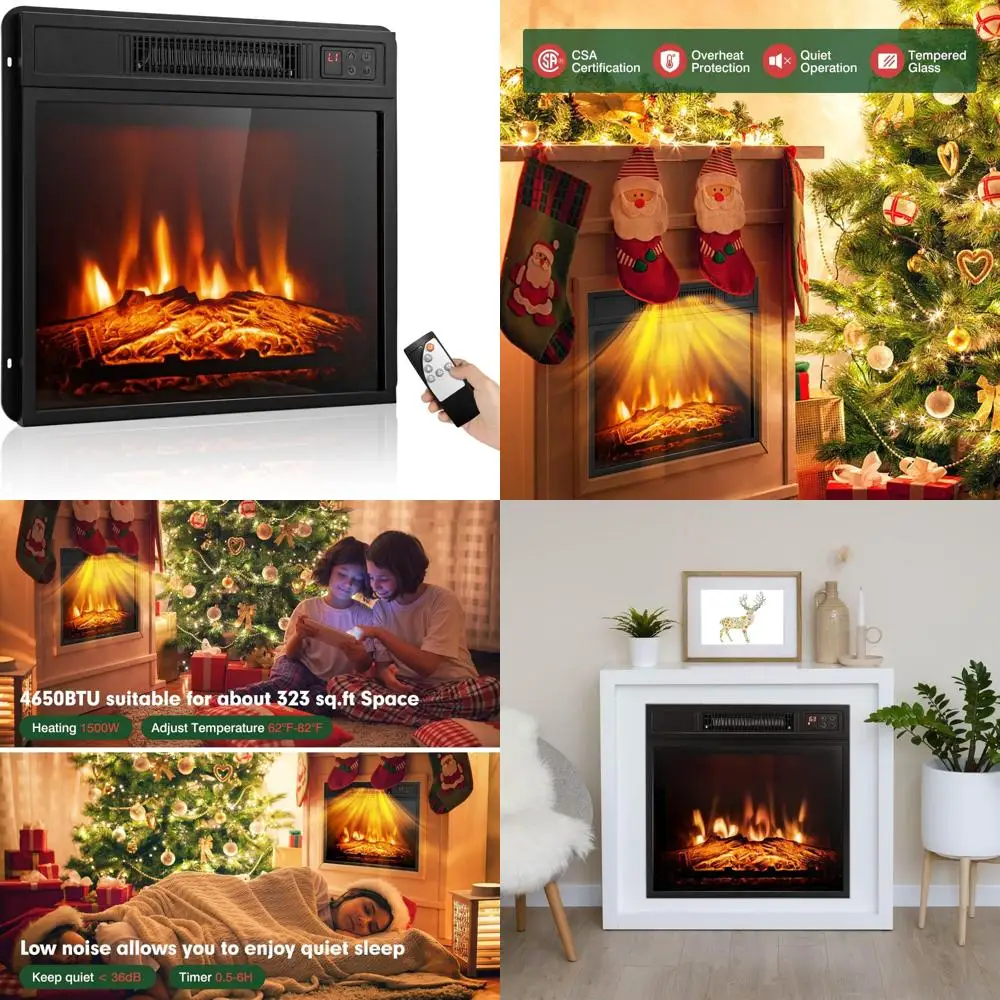 

18-дюймовая электрическая каминная вставка SIMOE, 1400 Вт, настенная и отдельно стоящая, с 3D-яркостью пламени и контролем термостата