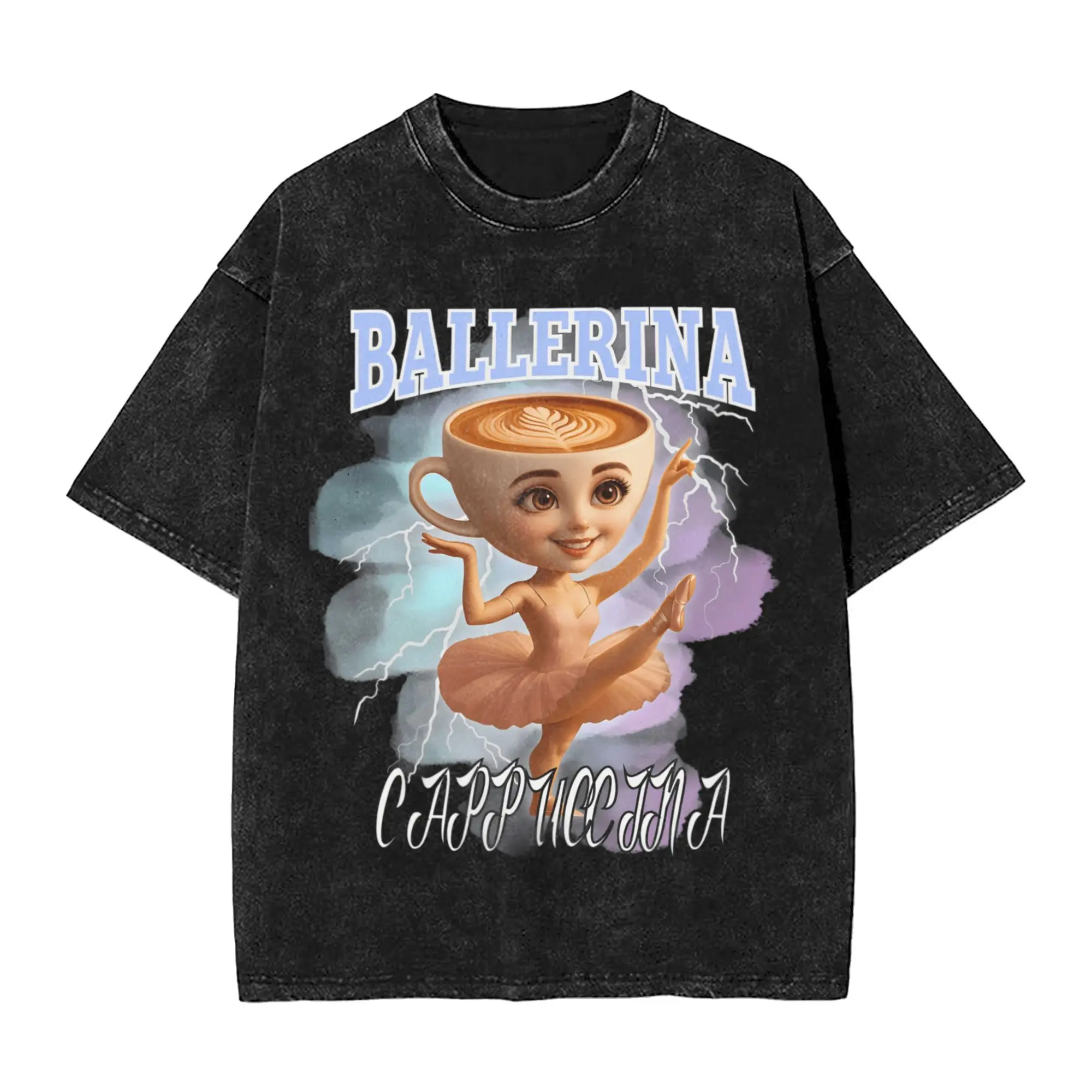 

Балерина Капучина 90-х годов, итальянская мужская футболка Brainrot, забавные кофейные мем, новинка, футболки с короткими рукавами, хлопковая летняя одежда