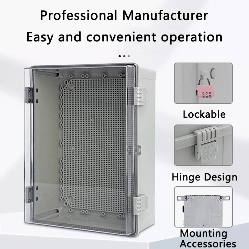 IP66 Waterproof Plastic Wire Junction Box ABS Outdoor Electronic Instrument Gray/Transparent Cover Distribution Box Enclosure