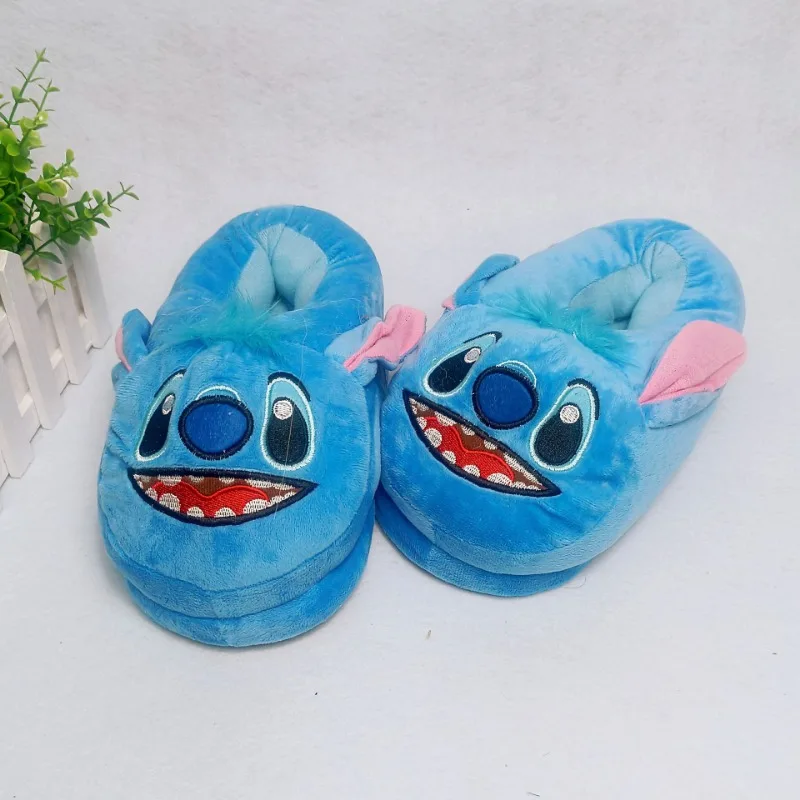 Disney Stitch Cotton Slippers Anime Cartoon Winter Warm Indoor Shoes Toy Plush Filled Home Slippers Girls Cotton Shoes