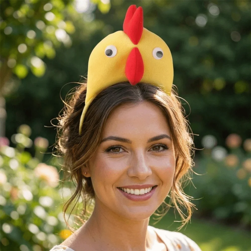 Unique Party Headwear Cartoon Chicken Headband Funny Cute Chick Headwear 3D Adorkable Bird Headpiece Halloween