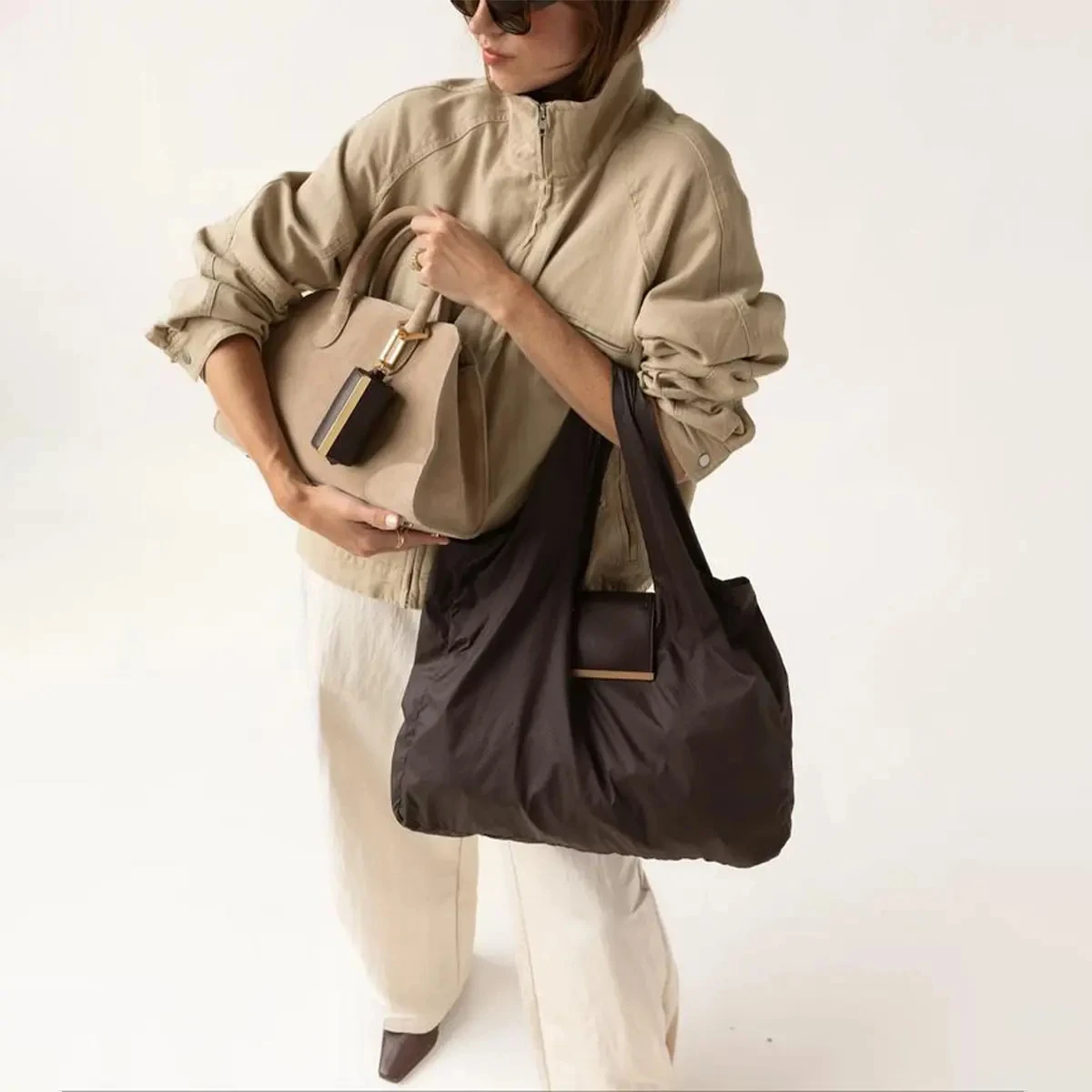 borsa pieghevole in tessuto nylon leggera e riutilizzabile